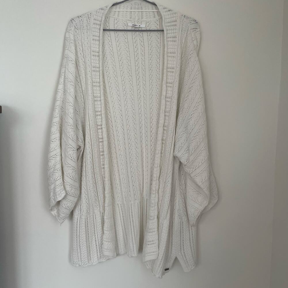 O'Neill Sweater Top Womens Large White 3/4 Sleeve Open Front Knit BAJA Cardigan
